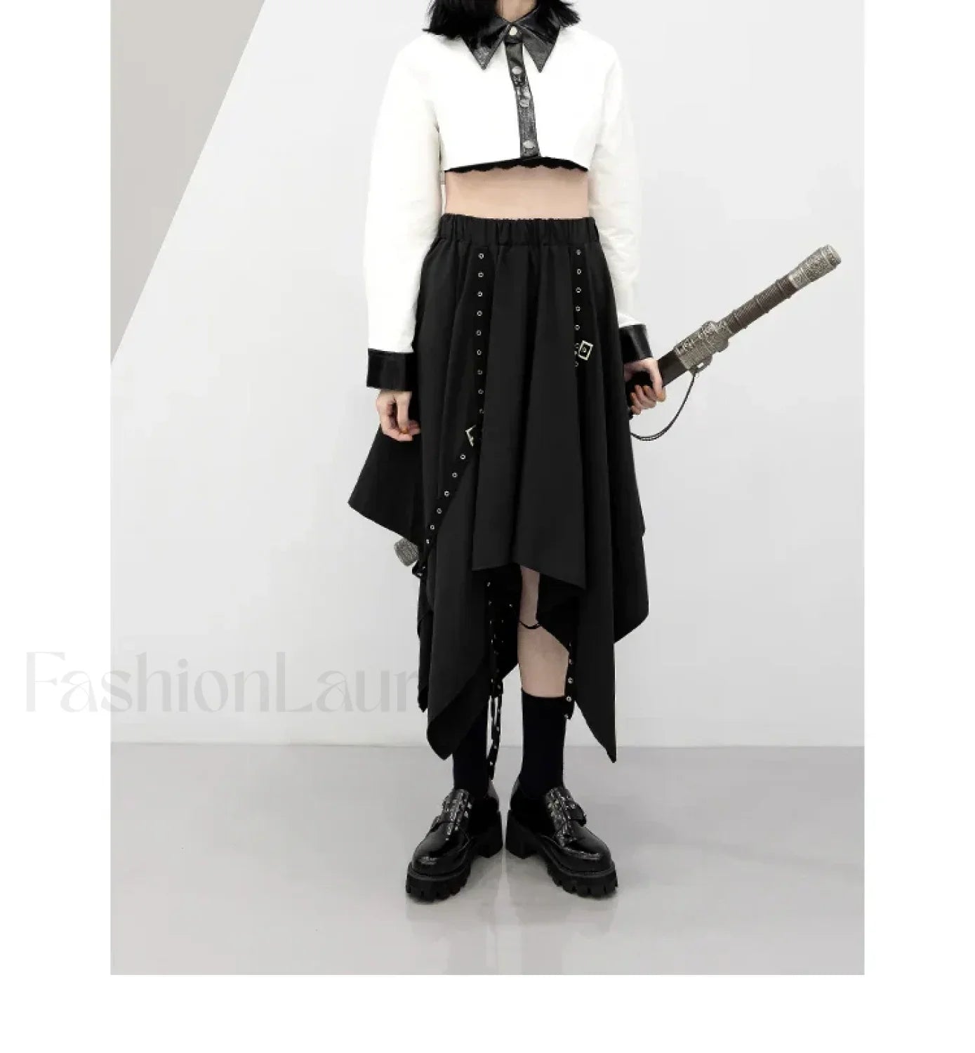 Long Dark Tie Street Y2k Gothic Skirt BLACK / One size