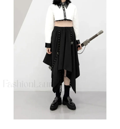 Long Dark Tie Street Y2k Gothic Skirt BLACK / One size