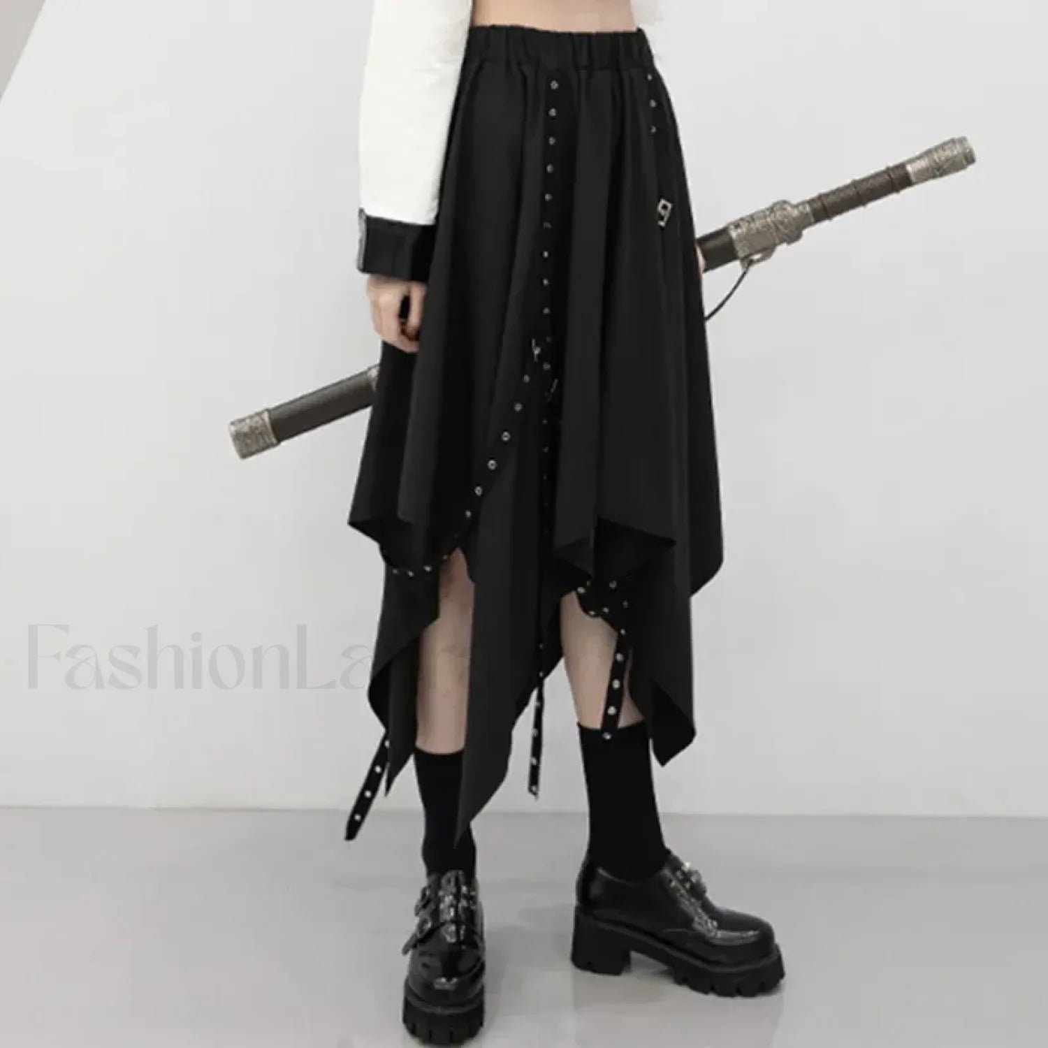Long Dark Tie Street Y2k Gothic Skirt BLACK / One size