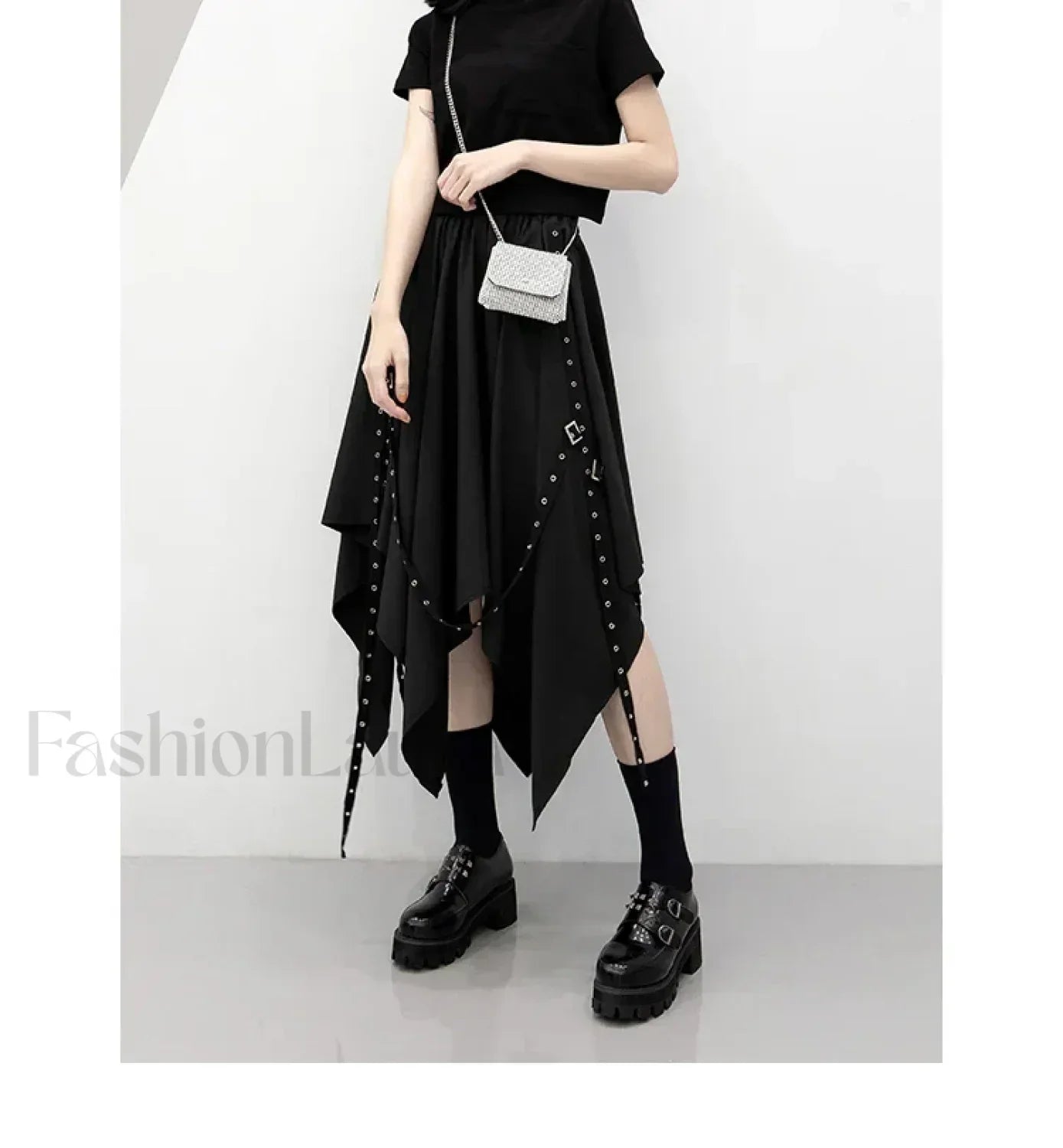 Long Dark Tie Street Y2k Gothic Skirt BLACK / One size