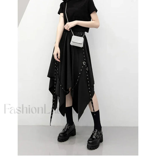 Long Dark Tie Street Y2k Gothic Skirt BLACK / One size