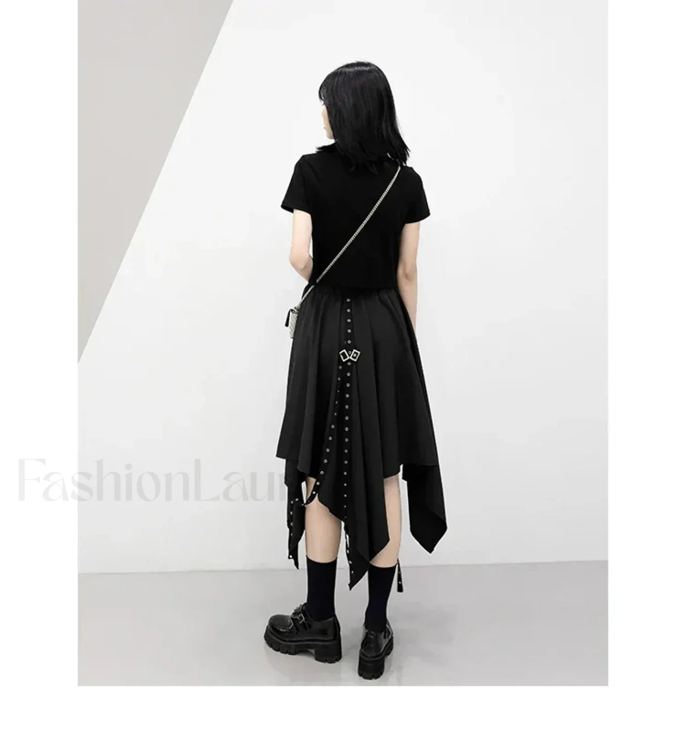 Long Dark Tie Street Y2k Gothic Skirt BLACK / One size