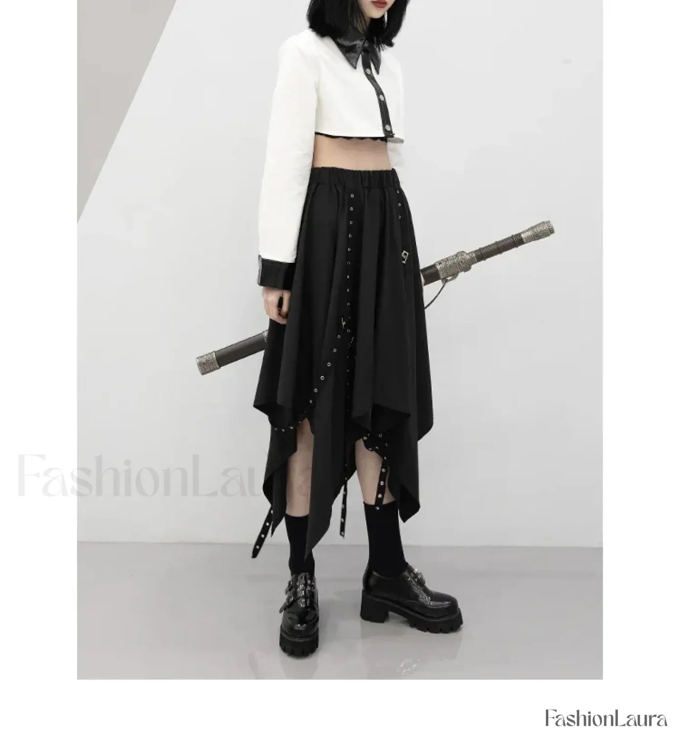 Long Dark Tie Street Y2k Gothic Skirt BLACK / One size