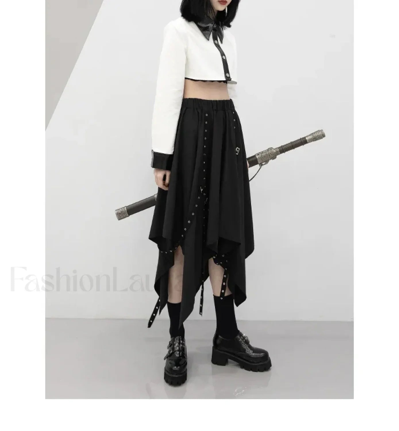 Long Dark Tie Street Y2k Gothic Skirt BLACK / One size