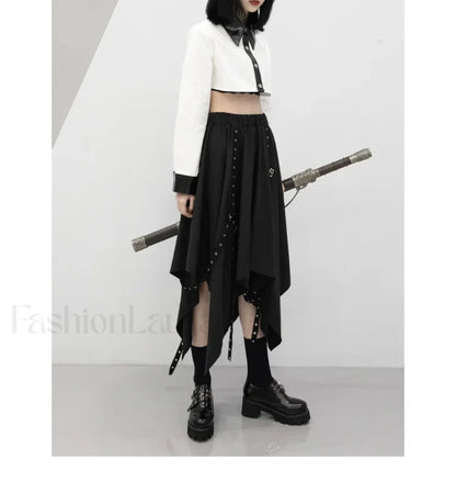 Long Dark Tie Street Y2k Gothic Skirt BLACK / One size
