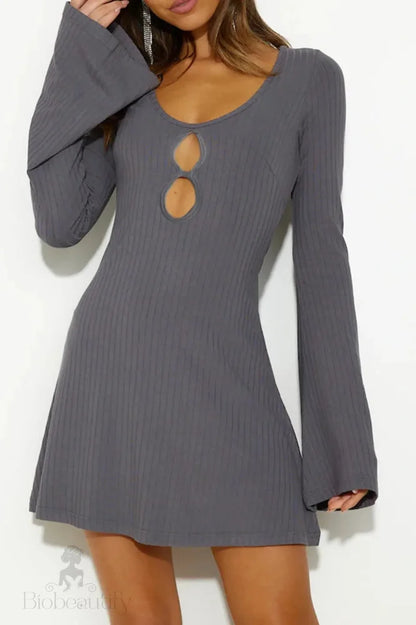 Long Flare Sleeve Mini Dress