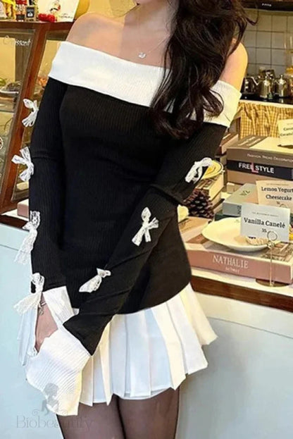 Long Sleeve Strapless A-Line Patchwork Mini Dress