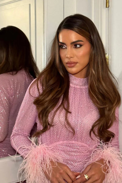 Long Sleeve Stylish Embellished Ruched Dress