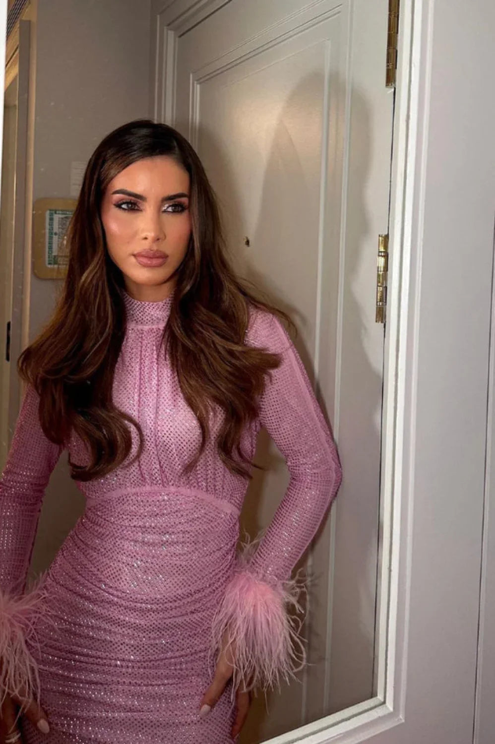 Long Sleeve Stylish Embellished Ruched Dress