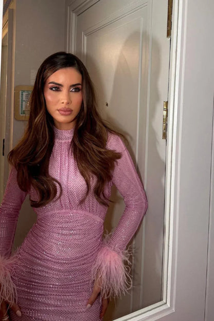 Long Sleeve Stylish Embellished Ruched Dress