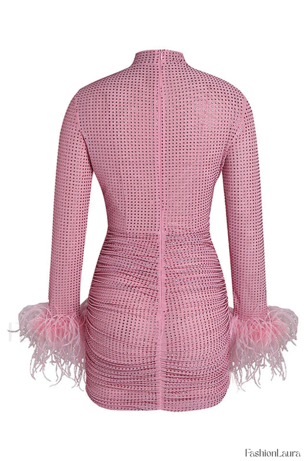 Long Sleeve Stylish Embellished Ruched Dress