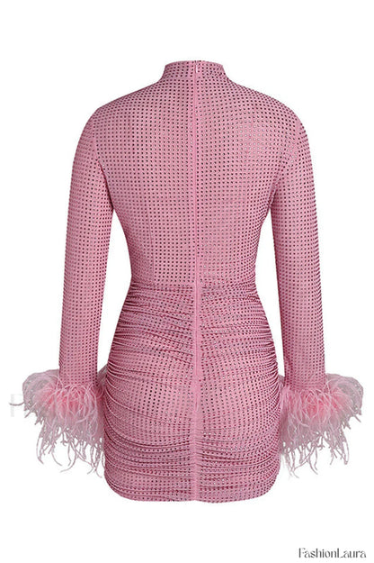 Long Sleeve Stylish Embellished Ruched Dress