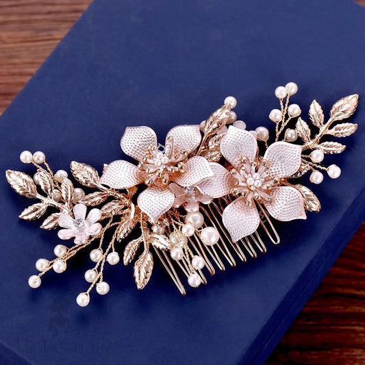 Loreanna Gold Pearl Wedding Hair Comb