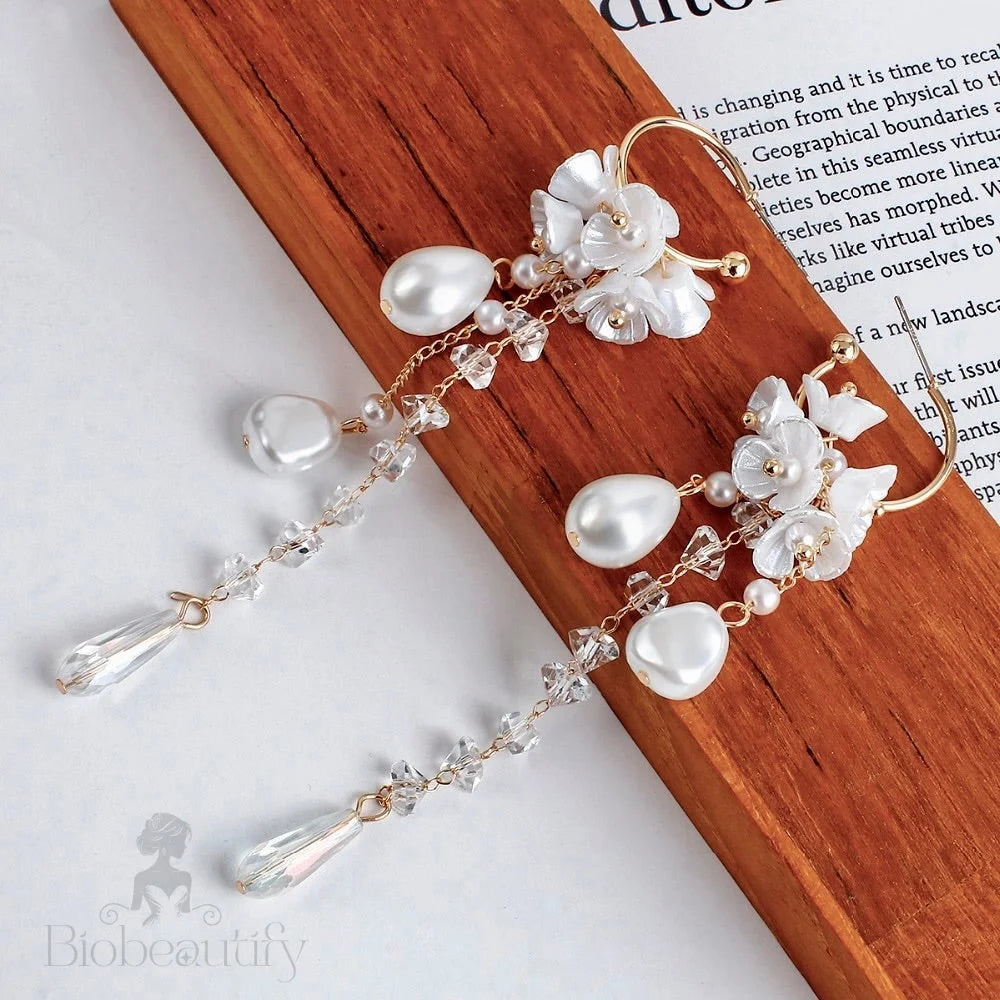 Lottie Bohemian Crystal And Pearl Bridal Earrings