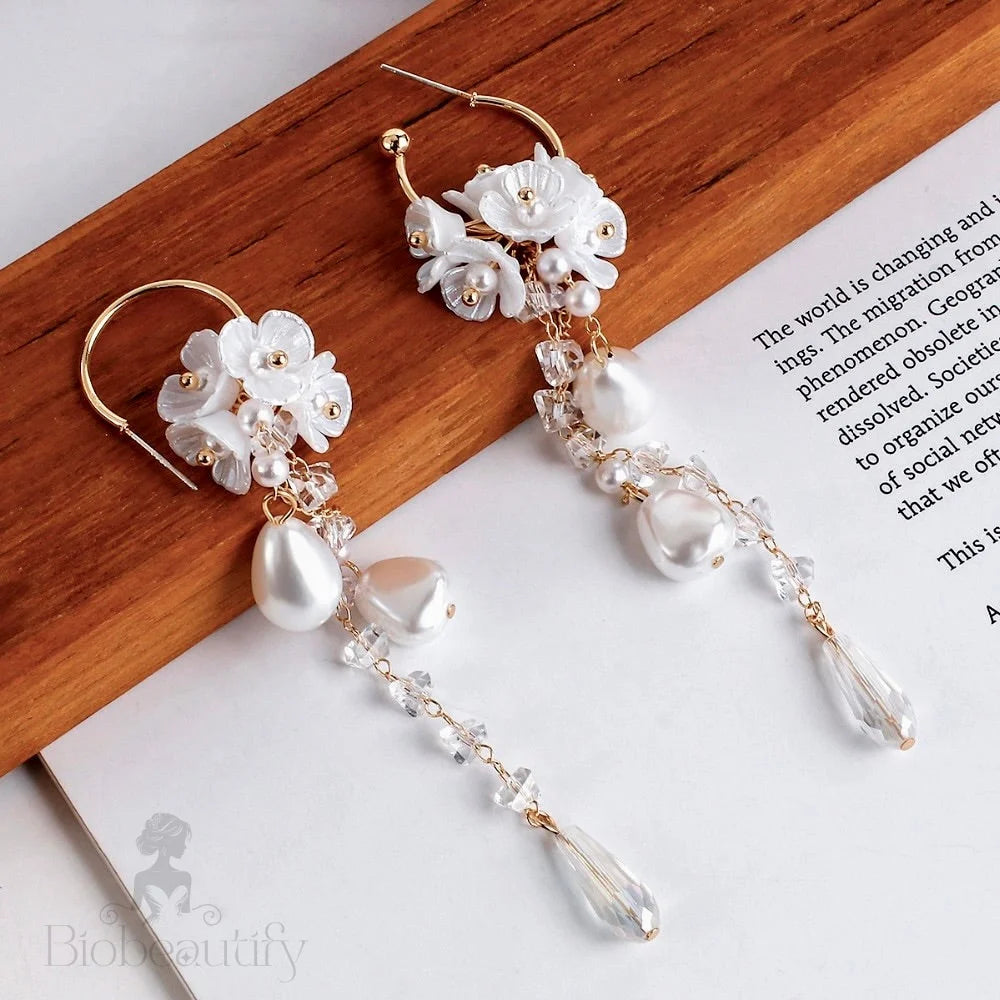 Lottie Bohemian Crystal And Pearl Bridal Earrings