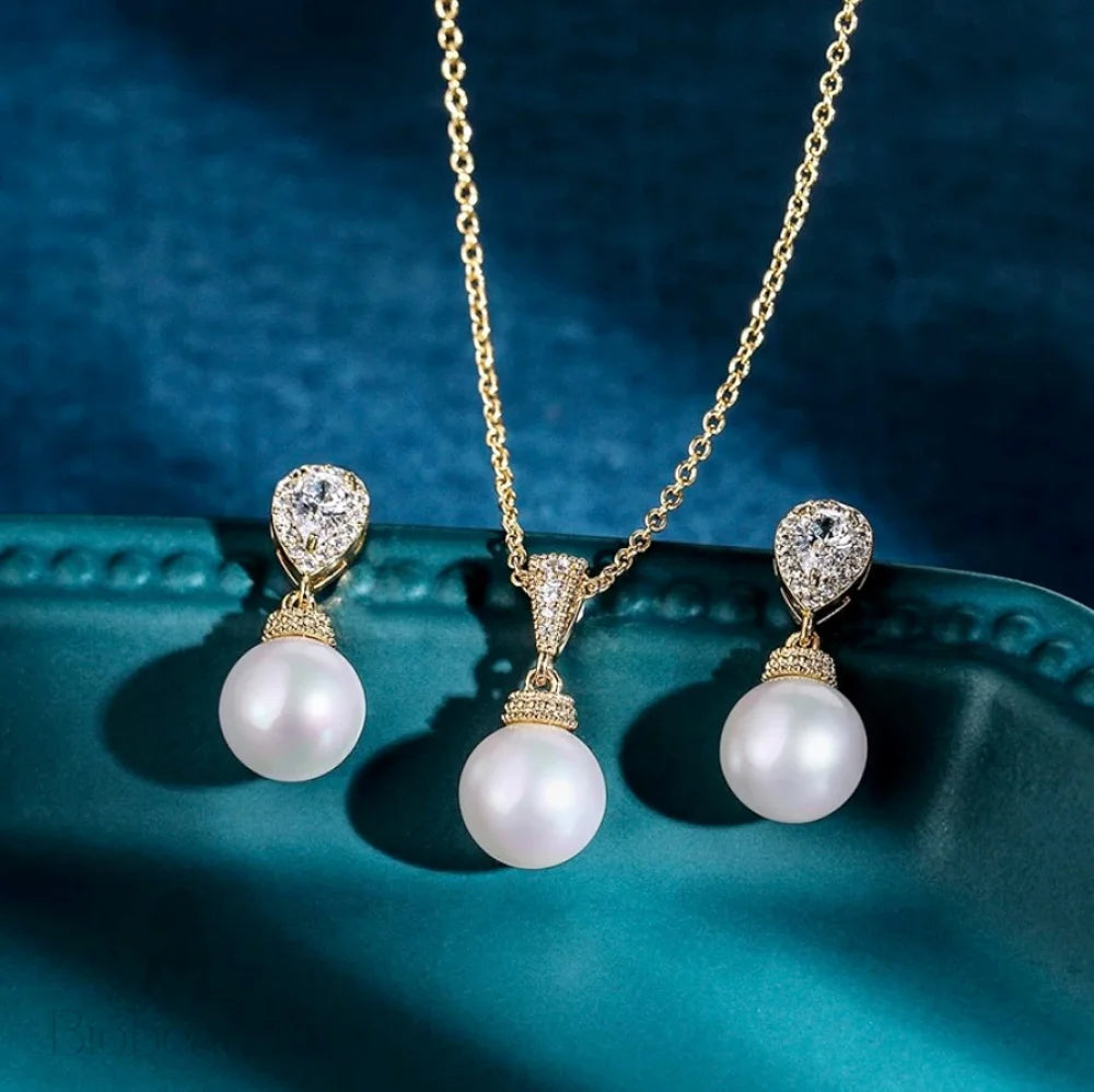 Louella Pearl And Cz Jewelry Set In Gold Silver