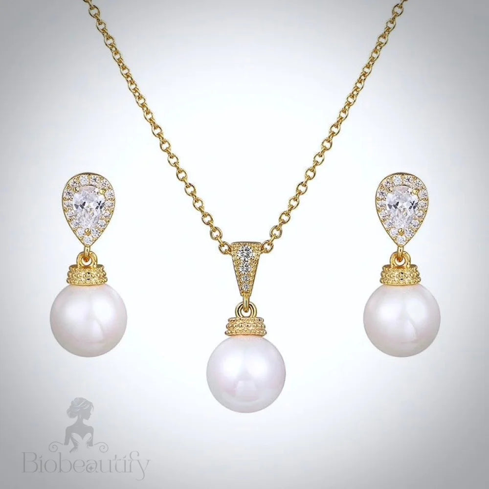 Pearl Wedding Jewelry - Pearl and Cubic Zirconia Jewelry Set - Available in Gold and Silver