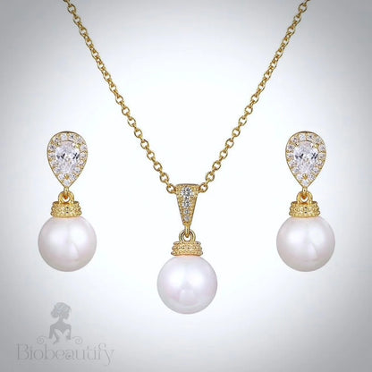 Pearl Wedding Jewelry - Pearl and Cubic Zirconia Jewelry Set - Available in Gold and Silver