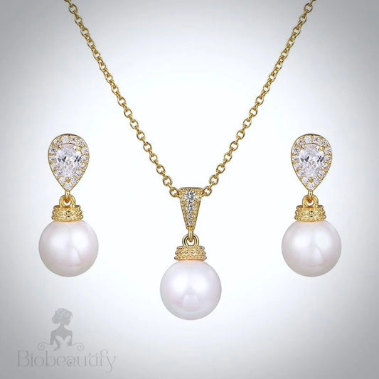 Pearl Wedding Jewelry - Pearl and Cubic Zirconia Jewelry Set - Available in Gold and Silver