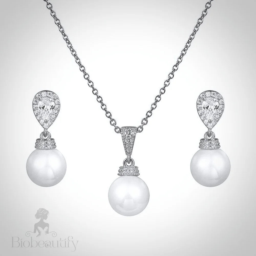 Pearl Wedding Jewelry - Pearl and Cubic Zirconia Jewelry Set - Available in Gold and Silver