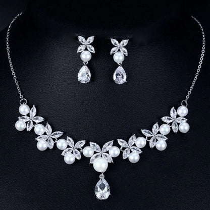 Louise Silver Cz Pearl 3-Piece Bridal Jewelry Set With Tiara