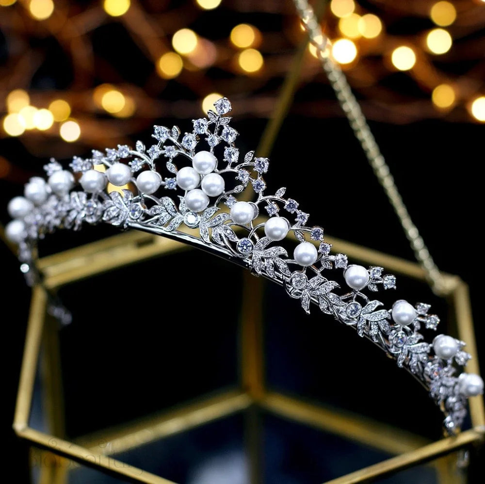 Louise Silver Pearl And Cubic Zirconia Wedding Tiara