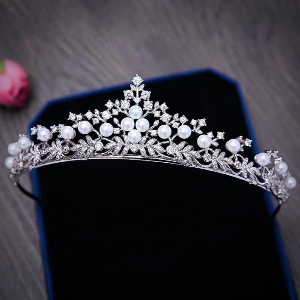 Louise Silver Pearl And Cubic Zirconia Wedding Tiara