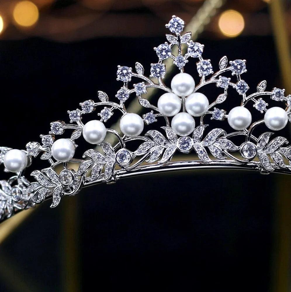 Louise Silver Pearl And Cubic Zirconia Wedding Tiara