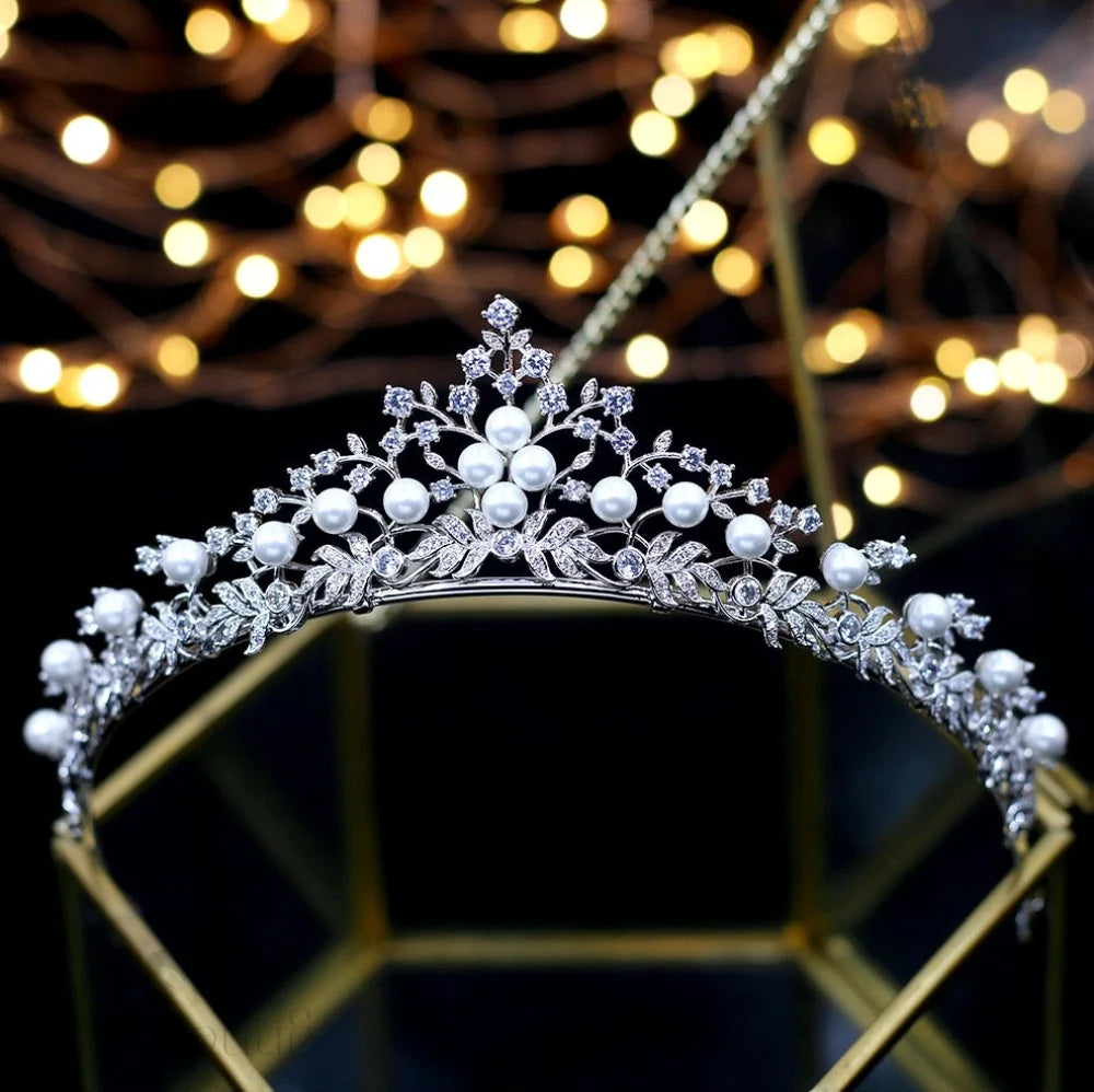 Louise Silver Pearl And Cubic Zirconia Wedding Tiara