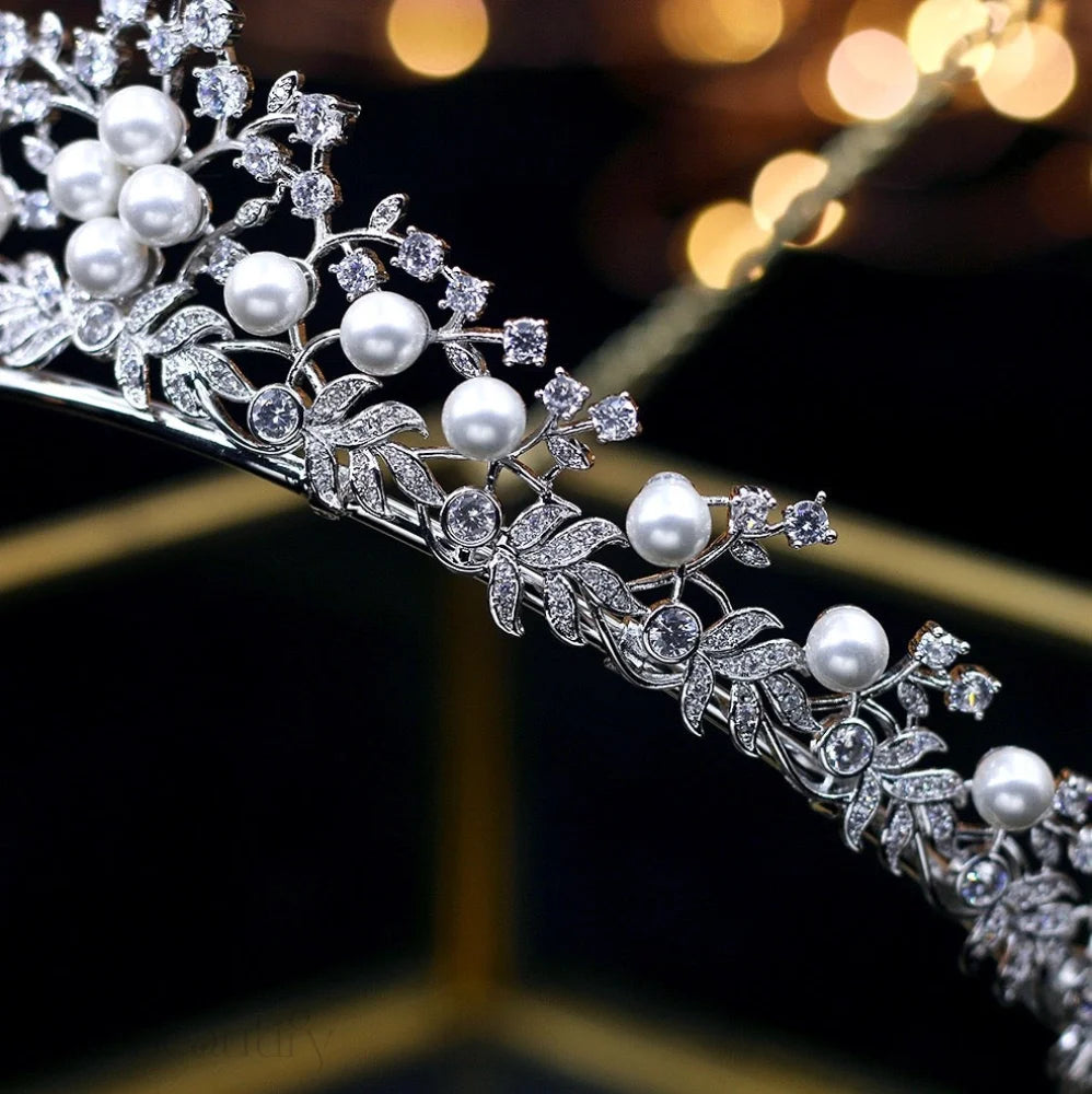 Louise Silver Pearl And Cubic Zirconia Wedding Tiara