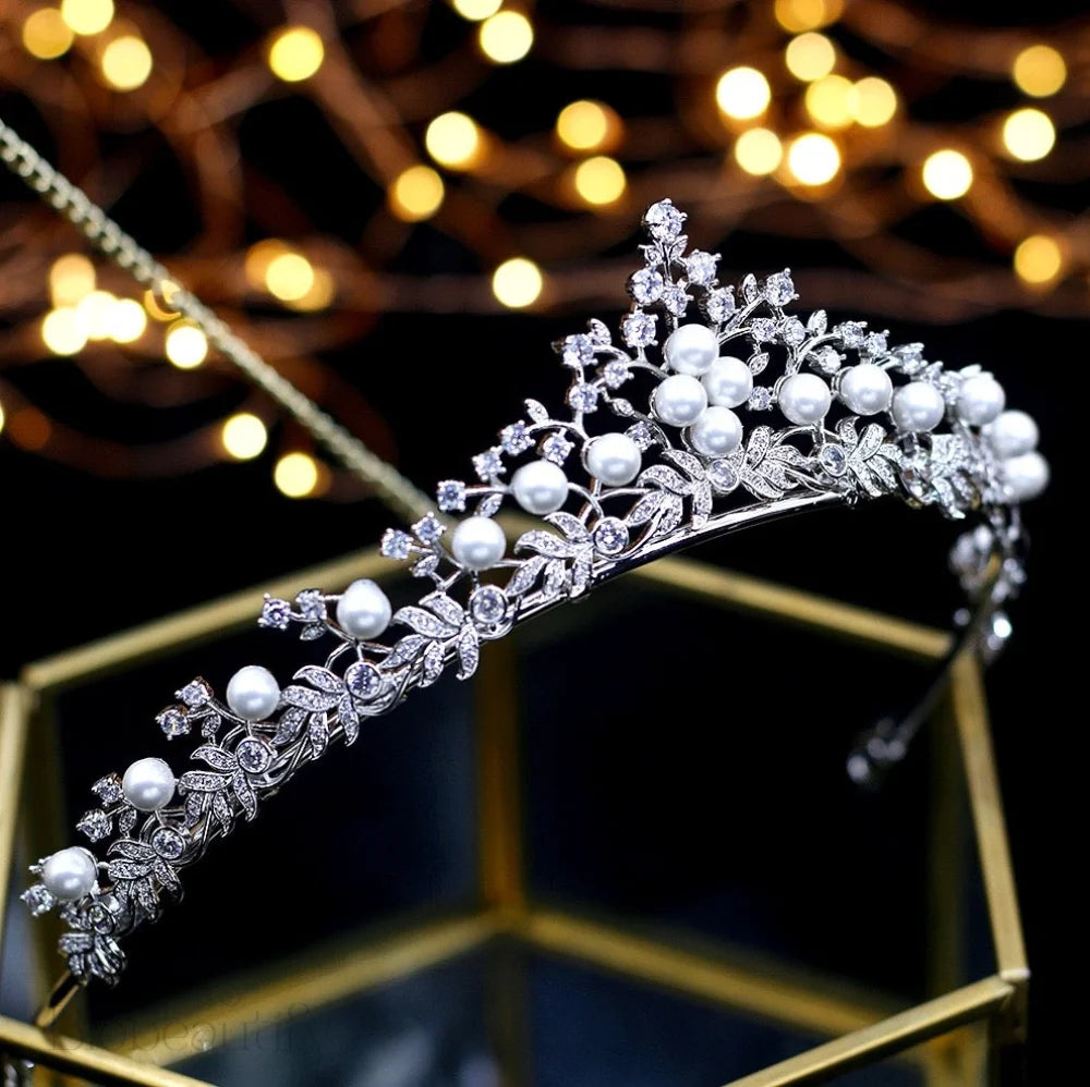 Louise Silver Pearl And Cubic Zirconia Wedding Tiara