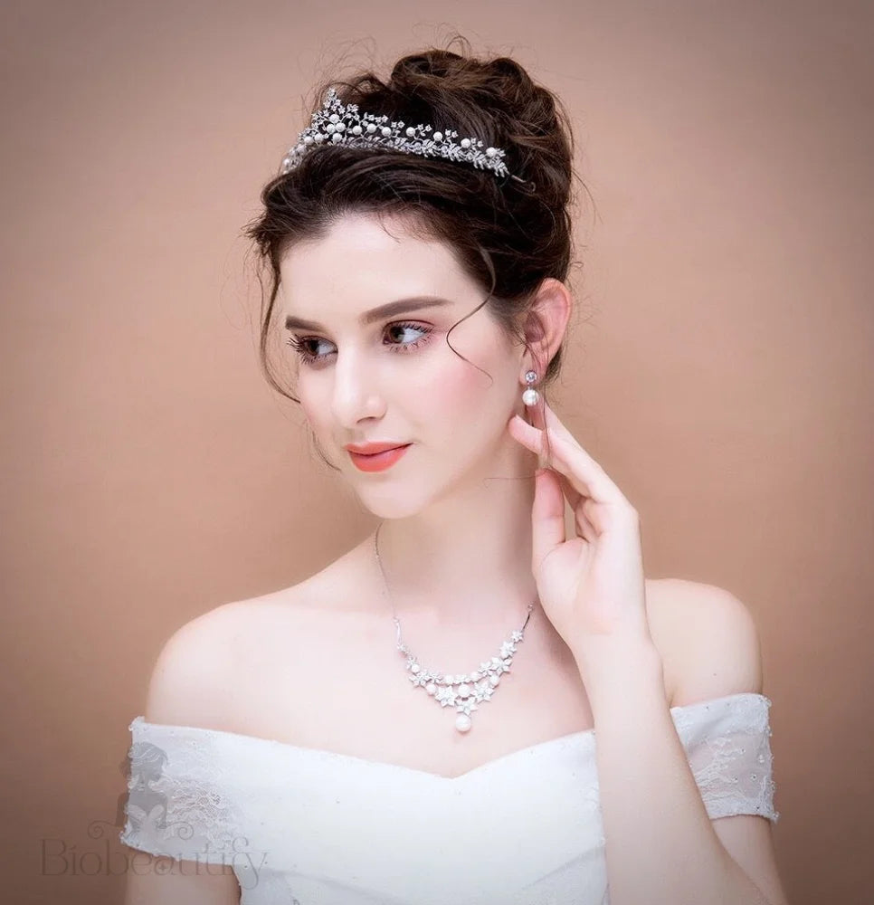 Louise Silver Pearl And Cubic Zirconia Wedding Tiara