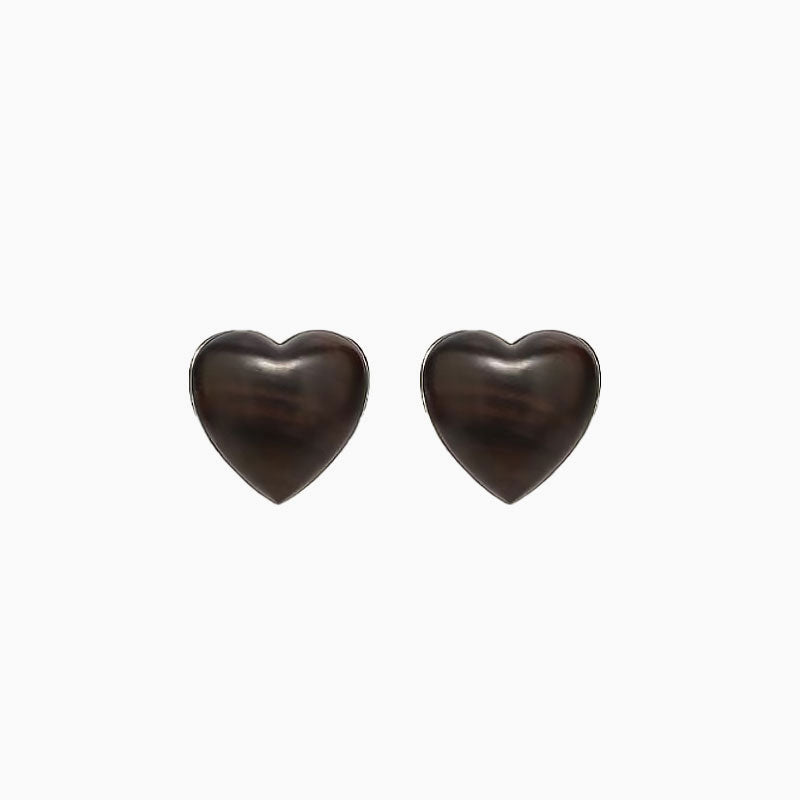 Sandalwood Heart Earrings In Rhodium Plated Finish Brown / One Size