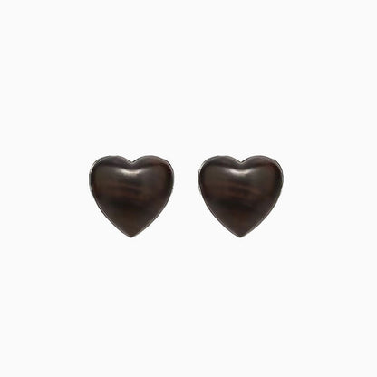 Sandalwood Heart Earrings In Rhodium Plated Finish Brown / One Size