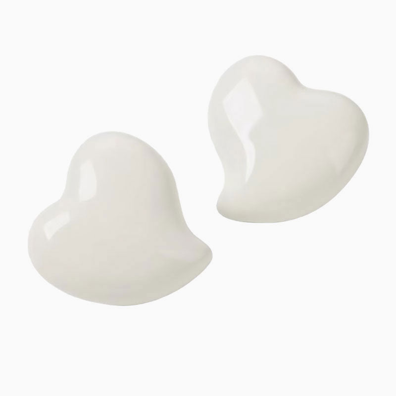 French Enamel Heart Stud Earrings In Puff Design White / One Size