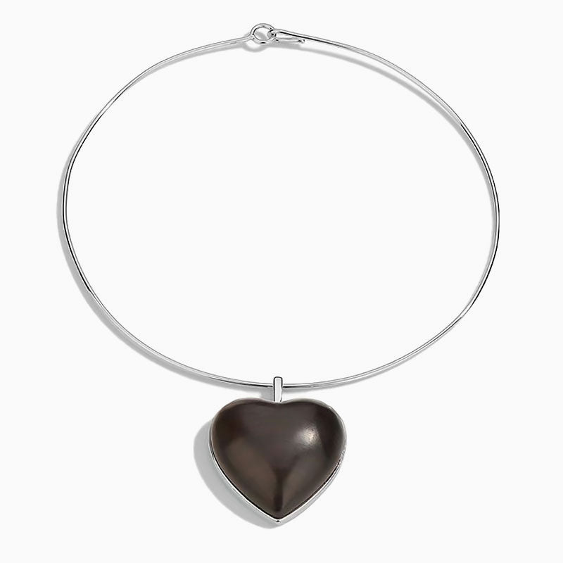 Sandalwood Heart Pendant Rhodium Plated Choker Necklace Love Is Around Brown / One Size