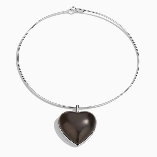 Sandalwood Heart Pendant Rhodium Plated Choker Necklace Love Is Around Brown / One Size