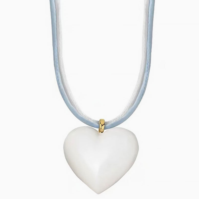 Heart Pendant Necklace With Two Tone Enameled Design And Wrapped Cord White / One Size