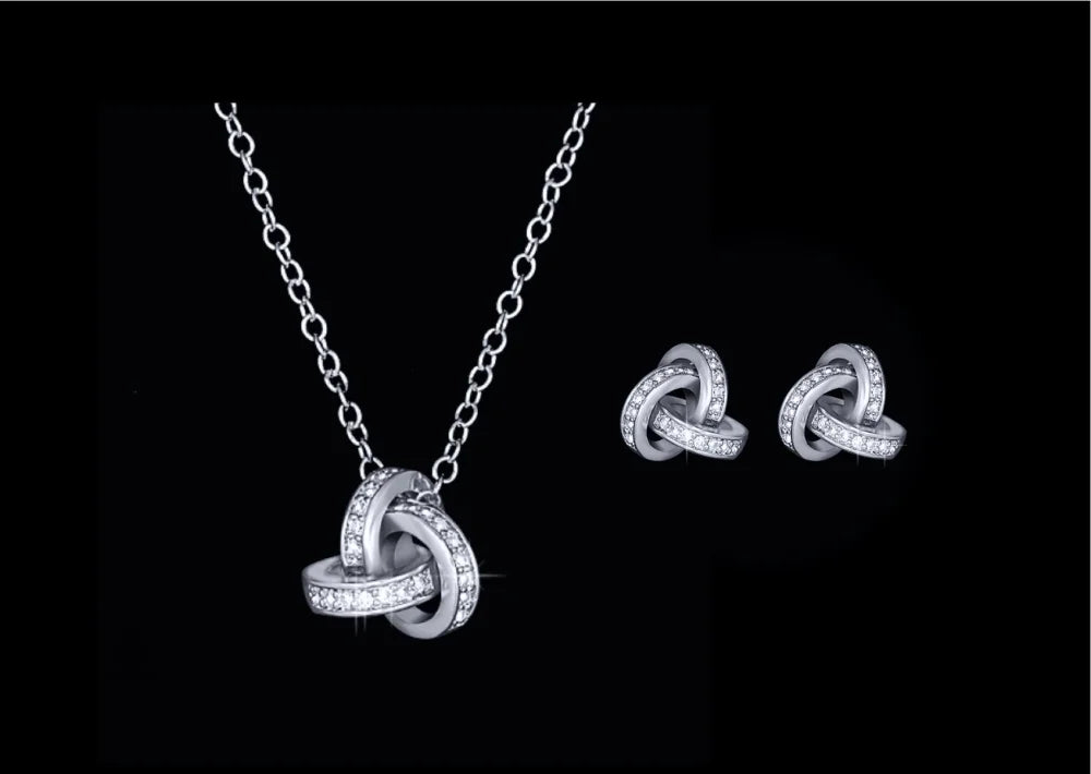 Love Knot Cubic Zirconia Necklace And Earring Set In Silver Gold Rose