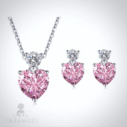 Lovella Pink Heart Cubic Zirconia Bridal Jewelry Set