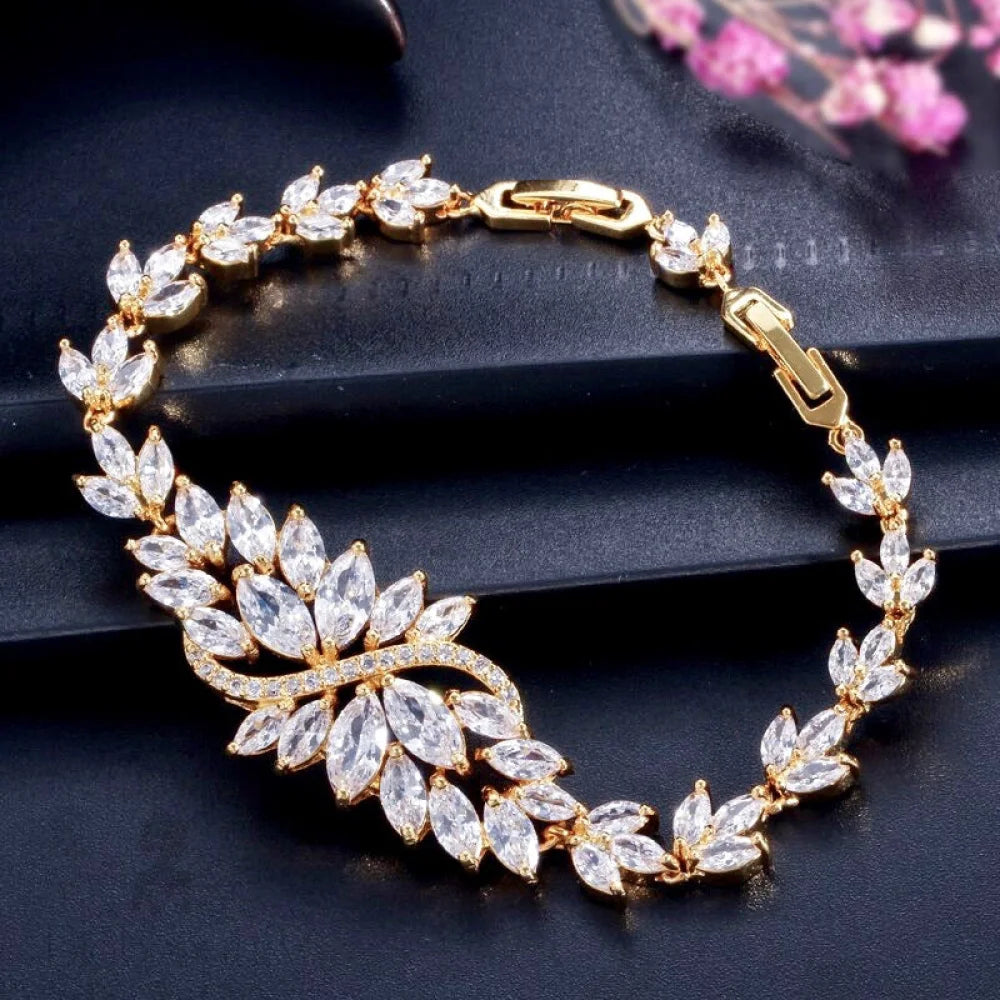 Luana Cubic Zirconia Bridal Bracelet In Yellow Gold Silver And Rose