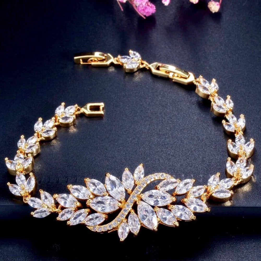 Luana Cubic Zirconia Bridal Bracelet In Yellow Gold Silver And Rose