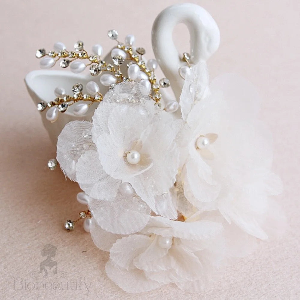 Luciana Gold Pearl Crystal Bridal Hair Clip