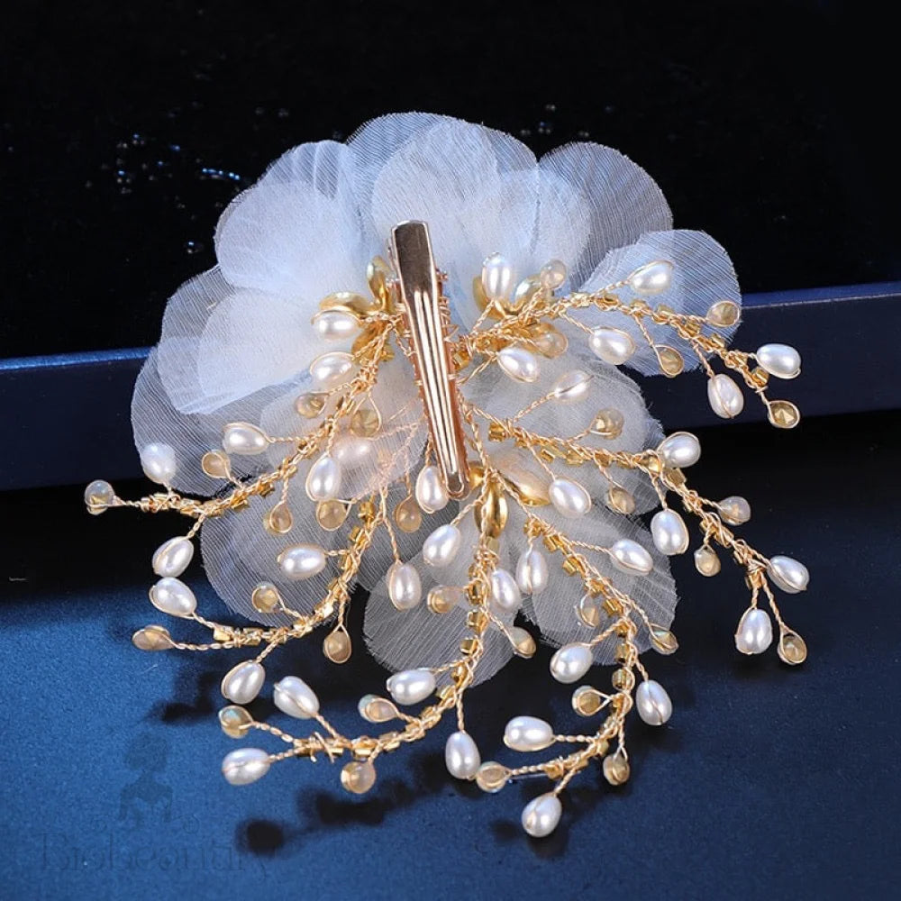 Luciana Gold Pearl Crystal Bridal Hair Clip