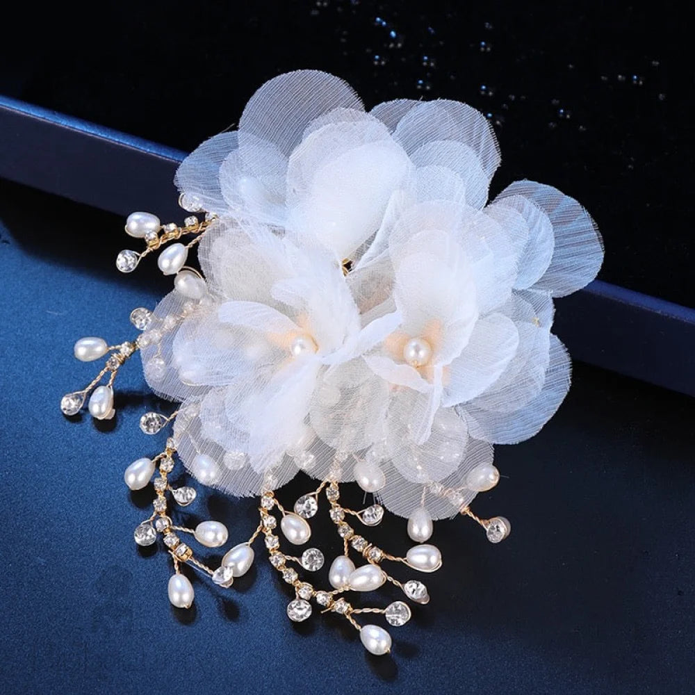 Luciana Gold Pearl Crystal Bridal Hair Clip