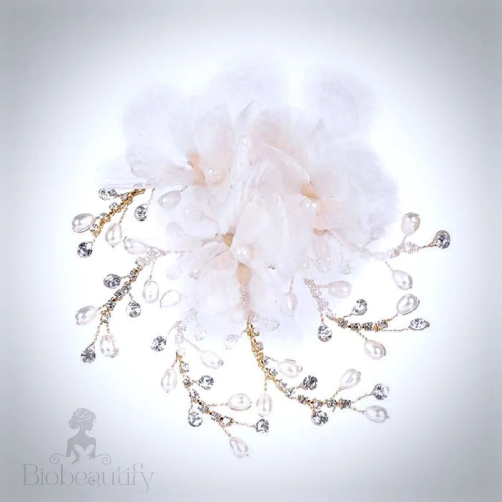 Luciana Gold Pearl Crystal Bridal Hair Clip