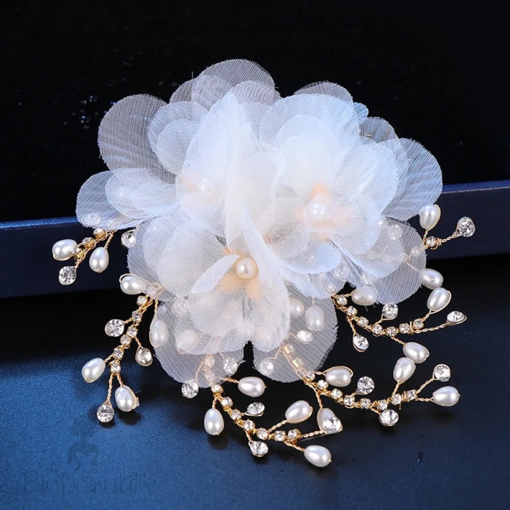 Luciana Gold Pearl Crystal Bridal Hair Clip