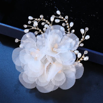 Luciana Gold Pearl Crystal Bridal Hair Clip