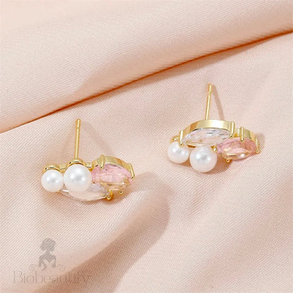 Lumi Pearl And Pink Cz Wedding Stud Earrings