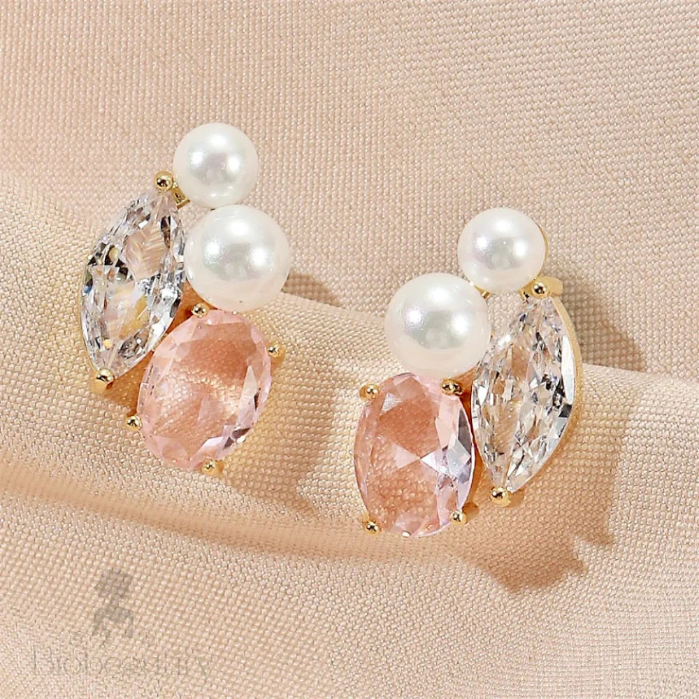 Lumi Pearl And Pink Cz Wedding Stud Earrings